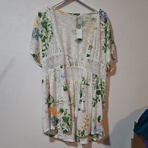 Cato Floral Lace Accent Blouse - Green, Yellow, Blue